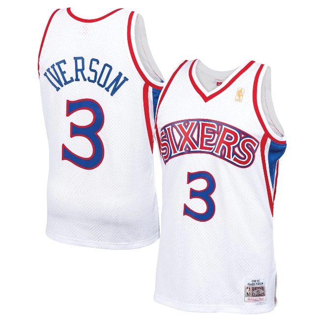 Men's Philadelphia 76ers #3 Allen Iverson White Throwback Stitched Jersey Men's Philadelphia 76ers #3 Allen Iverson White Throwback Stitched Jersey